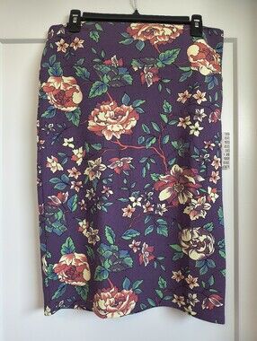 LuLaRoe Cassie Pencil Skirt Purple Floral Print Pull On Size Large Midi Y2K  NWT